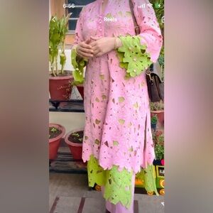 Pink and Green Floral Cutout kameez and trousers